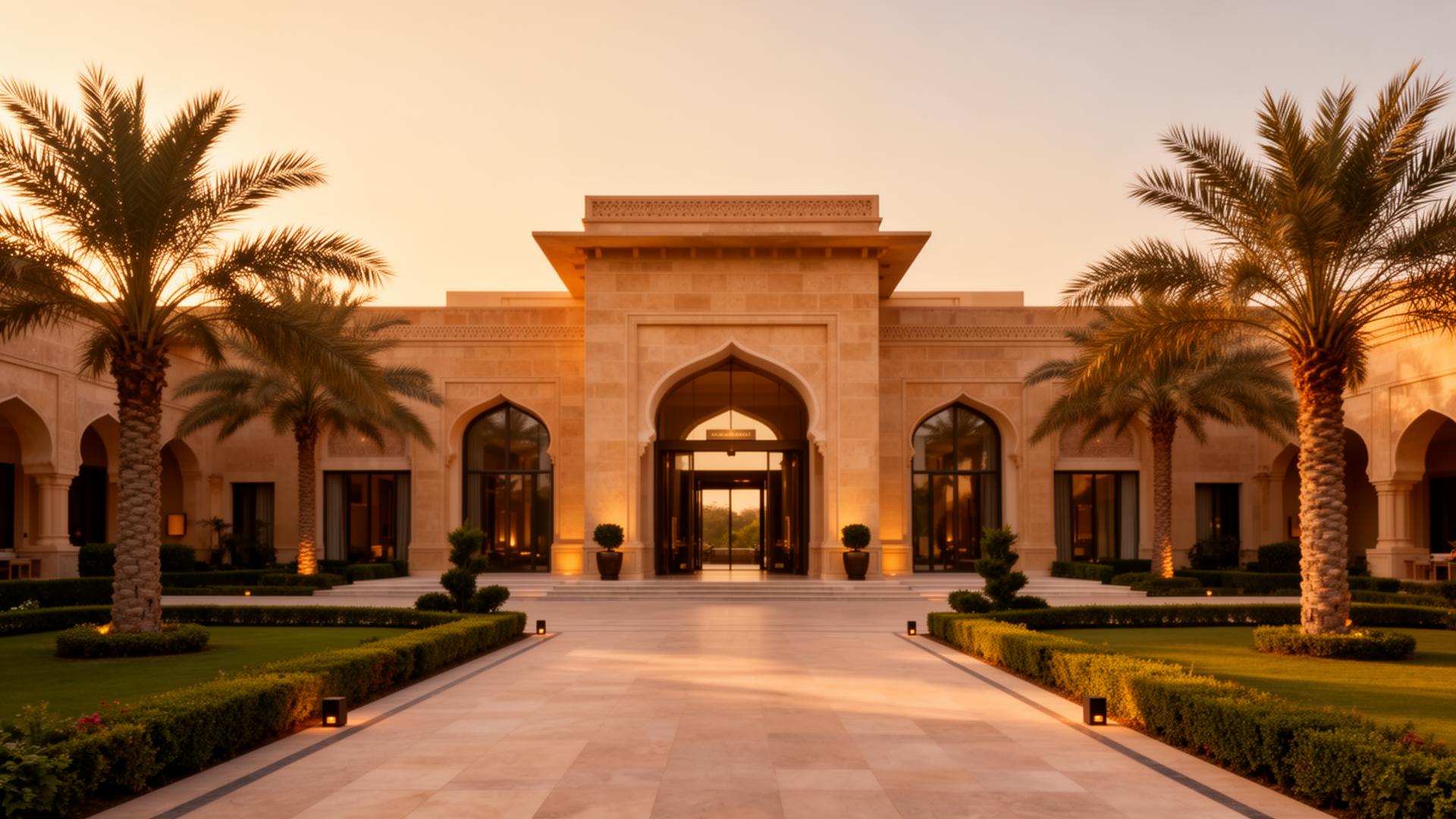 The Royal Heaven resort exterior at golden hour